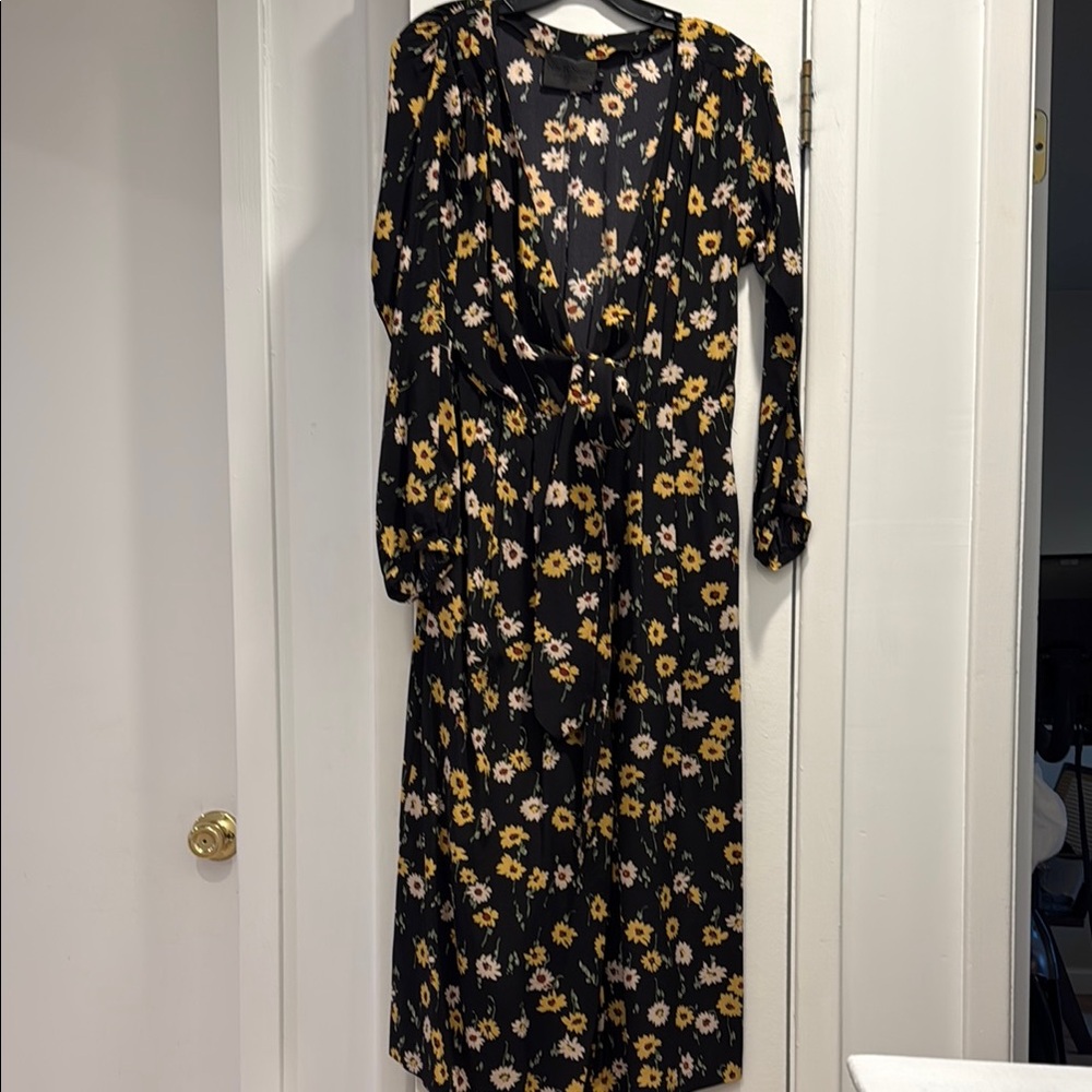 Floral Wrap Black and Yellow Women's Jumpsuit